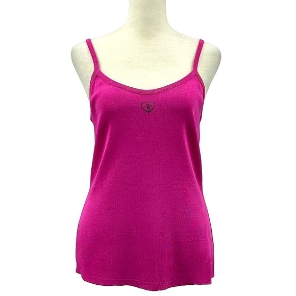 St. John Griffith & Gray Bright Pink Knit Camisole Top Crystal Heart Size Small - Picture 2 of 7